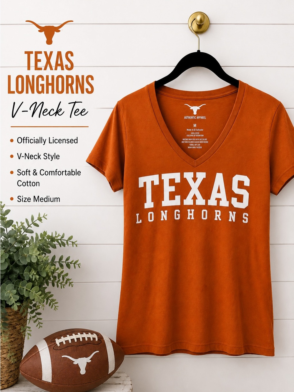 🏈 University of Texas Longhorns We Are Texas Burnt Orange V-Neck T-Shirt Women’s